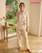 Elegant Floral Embroidered Khadi Cotton Fully Lined(astar valu) Co-ord Set for Women