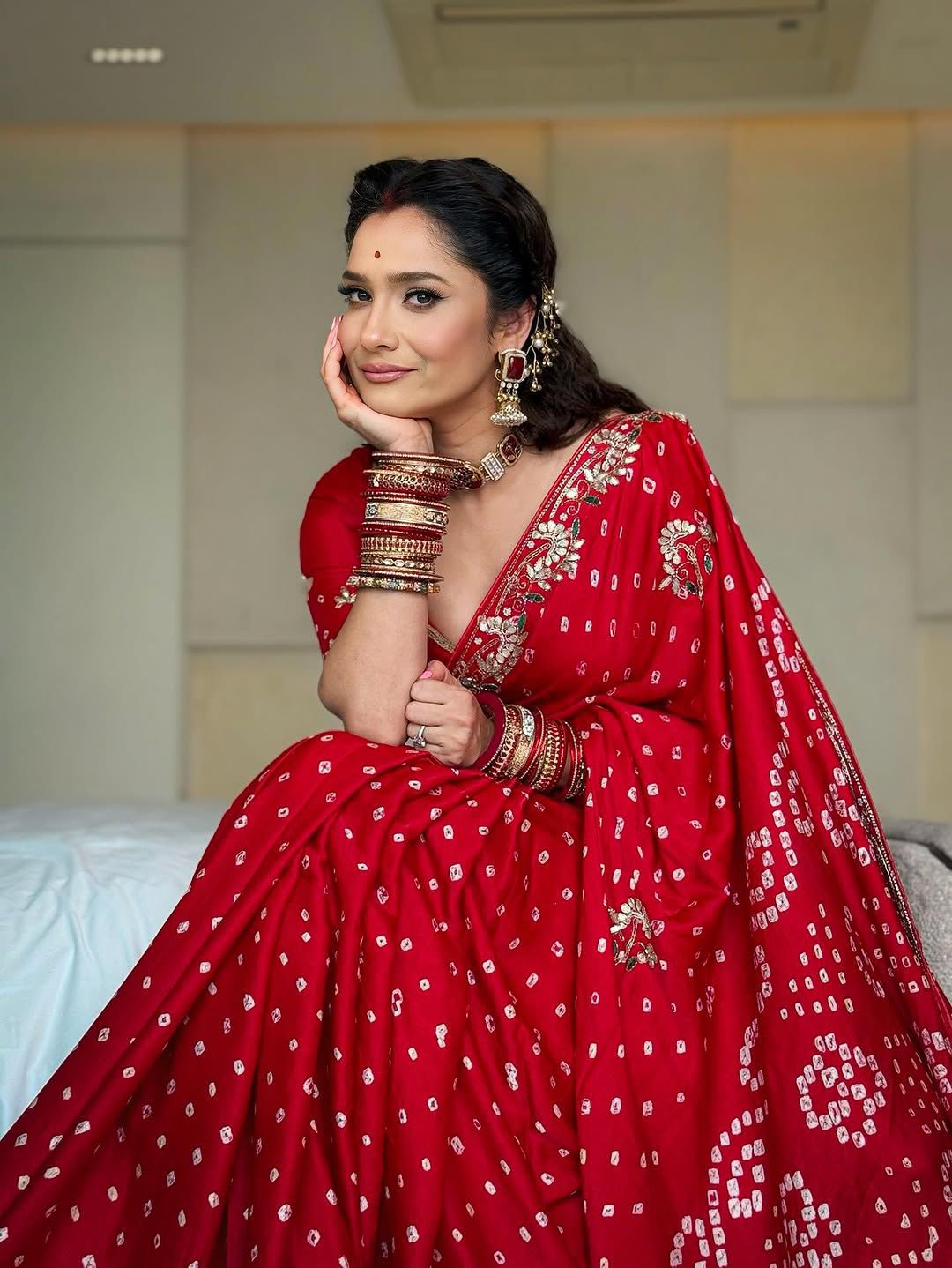 Gaji Silk Original Bandhani With Gota Pati Hand Work Saree